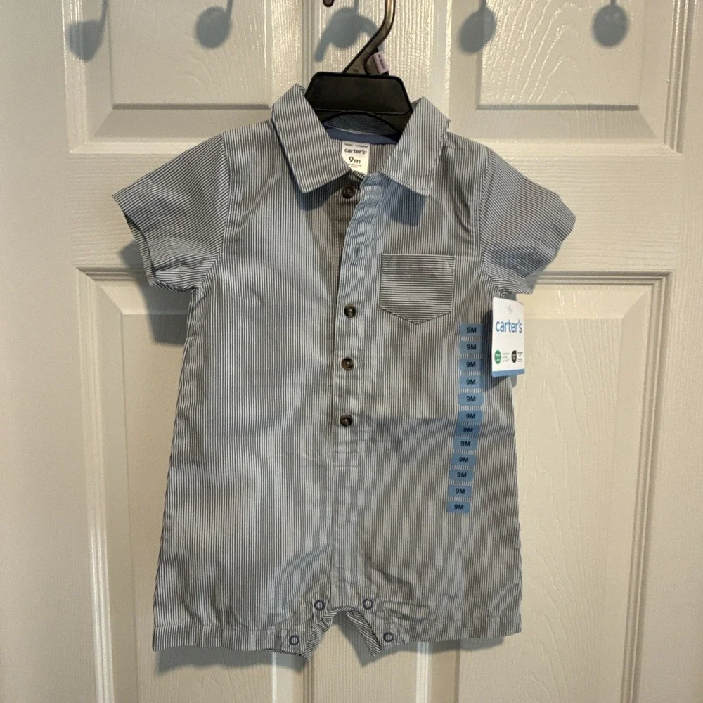 Carter's Blue And White Striped Romper Size 9 Month New With Tags